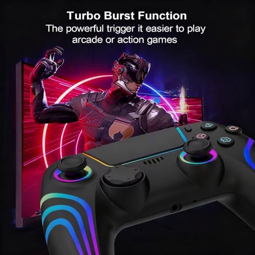 RGB Wireless Game Controller for PlayStation 5 Bluetooth Replacement Gamepad for PS-5/ Windows PC Rechargeable Double Vibration Motion Sensor Joystick Remote Joypad with 1500mAh Battery,Turbo (Black) - color: Black