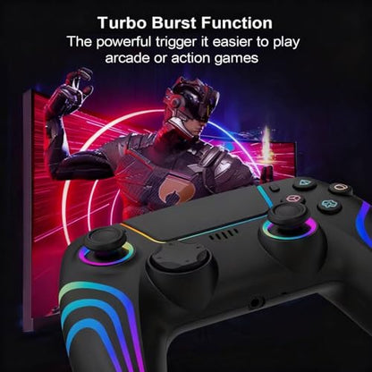 RGB Wireless Game Controller for PlayStation 5 Bluetooth Replacement Gamepad for PS-5/ Windows PC Rechargeable Double Vibration Motion Sensor Joystick Remote Joypad with 1500mAh Battery,Turbo (Black) - color: Black