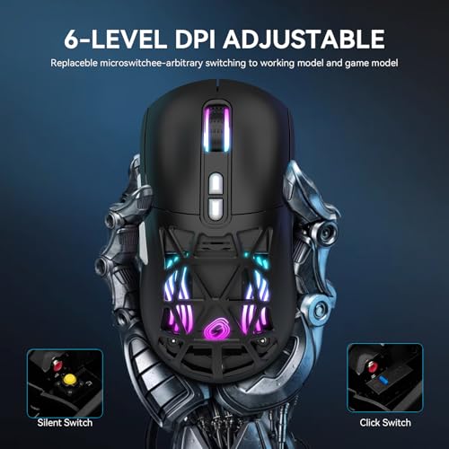 FD Wireless Gaming Mouse,Rechargeable RGB Programmable Macro Mouse,10000 DPI,Tri-Mode 2.4GHz/BT 5.0 with Wired,3.7V 500mAh Built-in Battery for Laptop Desktop PC MacBook Chromebook - Black
