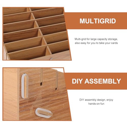 Multi-Functional 12-Compartment Wooden Card Storage Box for Trading Cards and Tokens, Lightweight Portable Organizer for Games DIY Assembly Light Brown