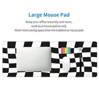 Gaming Mouse Pad, Large Black White Checkered Mousepad Laptop, Extended Mouse Mat, Long XL Waterproof Keyboard Pads, Big Non-Slip Mousepads for Game Office Home, 31.5 x 11.8 in - color: Black White Checkered