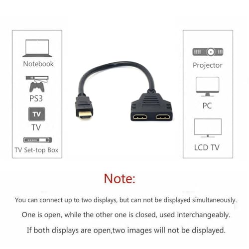 xiwai HDMI 1 in 2 Out Splitter Male to Dual Female Adapter Cable 1 to 2 Way Switch Extension Cord for PC, HDTV, Laptop 1080P - style: Without Power