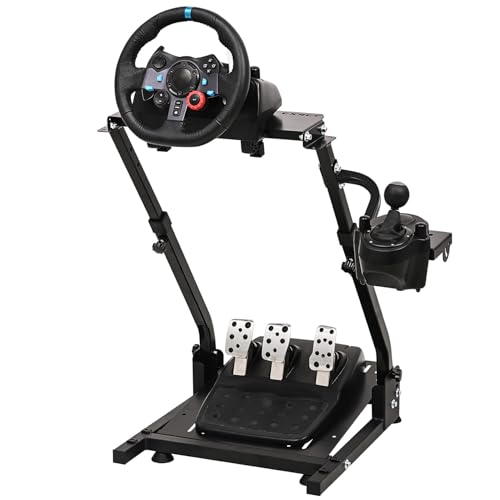 CXRCY Racing Wheel Stand, Adj Height & Foldable for G920 G29 G27 G25 | For Fanatec & Thrustmaster bases. Xbox,PS4,PS5,PC. Wheel & pedals not incl. - color: Black