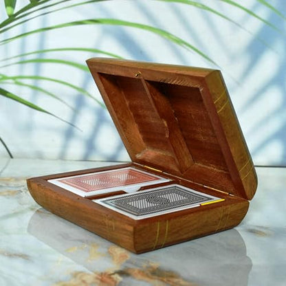 Playing Cards Holder, Handmade Wooden Card Storage Box with Brass Inlay Design, Anniversary Birthday Gifts Made in India (Design 5) - color: Design 5