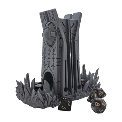Retro Planet Dice Tower DND Dice Rolling Tower Dice Tower Dungeons and Dragons Dice Jail D&D Accessories (Random 7PCS D20 Dice Set Included) Silver - color: Silver