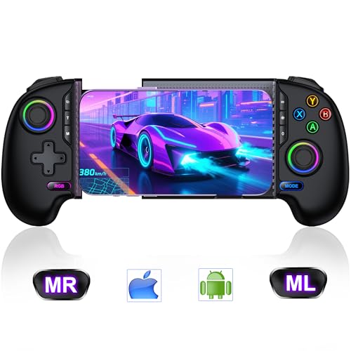 Wireless Mobile Game Controller for iPhone & Android – Hall Effect Joystick & Triggers, Programmable Back Buttons, Phone Case Support, Compatible with Steam Link, Xbox Game Pass, CODM, Roblox, Minecraft & Native Controller Games - color: Black