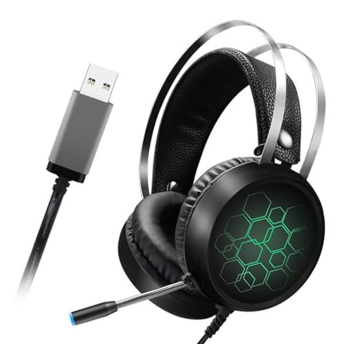 KALLORY Wired Gaming Headset with Microphone for Pc, Comfortable Over Ear Headphone with Soft Ear Pads, RGB Light Surround Sound for Online Gaming and Esports Use