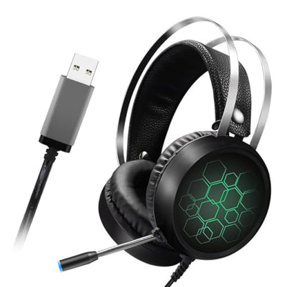 KALLORY Wired Gaming Headset with Microphone for Pc, Comfortable Over Ear Headphone with Soft Ear Pads, RGB Light Surround Sound for Online Gaming and Esports Use