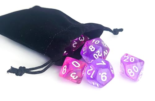 Purple DND Dice Set, Pop Color D&D Dice (Clear Purple-Pink) | Polyhedral Dice Set for DND Accessories, Dungeons and Dragons, Role Playing Games, MTG, CoC, TTRPGs – D20 System Games - color: Clear Purple & Pink