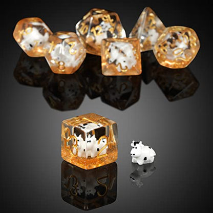 Cow DND Dice, DNDND 7PCS Resin D&D Die with Velvet Bag for Dungeons and Dragons Role Playing Games and Tabletop Games（Cow - color: Cow