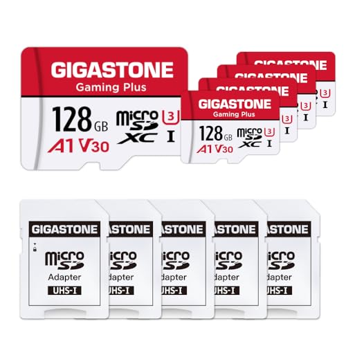 【for Switch 1 Only】 GIGASTONE Micro SD Card 128GB 5-Pack, Gaming Plus, MicroSDXC Memory Card for Nintendo-Switch 1, UHS-I U3 A1 Class 10, up to 100MB/s, with MicroSD to SD Adapter - color: 128GB Gaming Plus 5-Pack