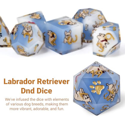 Poodle 7Pcs DND Dice Set,Sharp Edge Dog Resin Dice for RPG MTG | Polyhedral DND Dice,Smooth Polished Surface,Ideal Gift For Tabletop Role Playing Game Lovers Adults Women Men Teens - color: Blue and White, style: French Bulldog