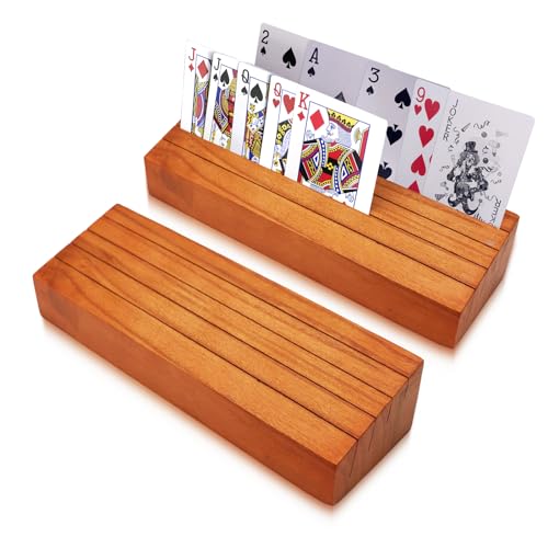 hismocal Playing Card Holders Deck Stand, Play Cards Holder for Kids or Elder People, Hands-Free Wood Holder Racks,Tray for Organizing Cards (2 Pack) - size: 2 Pack