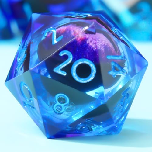 Single Liquid core D20 DND Dice-22MM Dargon Eye 20 sideds Resin Sharp Edged Resin Dice for Dungeons and Dragons, RPG, Polyhedral Roleplaying Games MTG Table Games(Blue Purple) - color: D20-blue Purple