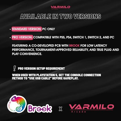 Varmilo Kassai Arcade Fight Stick Rapid Trigger Tournament Grade Controller for Fighting Games Two Versions Standard PC Only or Pro Compatible with PC PS4 PS5 Switch1 Switch2 (Lunar Silver, Standard (PC))