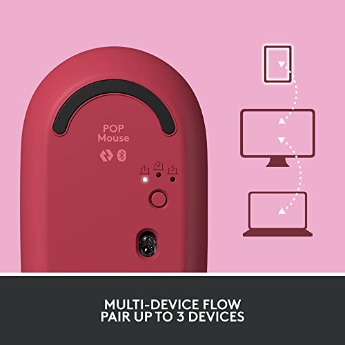 Logitech POP Mouse Compact and Portable Wireless - Heartbreaker Rose | Compact, portable, programmable buttons, quiet clicks, easy-switch up to 3 devices, for laptop, tablet, PC - color: Heartbreaker Rose
