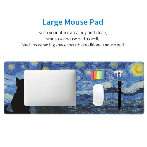 Large Gaming Mouse Pad Desk Mat, Starry Night Cat Extended Keyboard Mouse Pad Mousepad with Non-Slip Base and Stitched Edge Mouse Mat Desk Pad Mouse Pads for Desk Home Office, 31.5 x 11.8 - color: Starry Night Cat