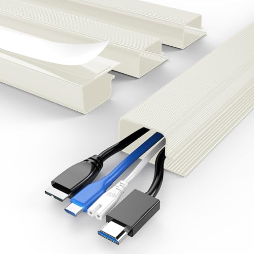 Delamu 62.8in Under Desk Cable Management, Safe Tidy Cable Management Under Desks for Home Office, 4 Pack Cord Organizer for Desk, Wire Organizer Kit, Beige - color: Beige, size: 62.8in L*2in W*1in H