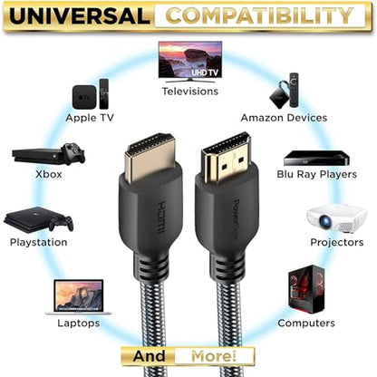PowerBear 4K Long HDMI Cable 50 ft | High Speed, Braided Nylon & Gold Connectors, 4K @ 60Hz, Ultra HD, 2K, 1080P, ARC & CL3 Rated | for Laptop, Monitor, PS5, PS4, Xbox One, Fire TV, Apple TV - size: 50ft