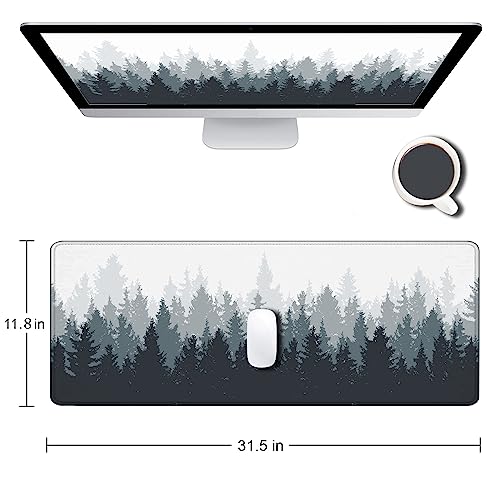 Gaming Mouse Pad Large, Keyboard Mouse Mat Desk Pad, Non-Slip Rubber Base with Stitched Edges Mousepad, 31.5X11.8 inch Misty Forest Tree - color: 13 Misty Forest