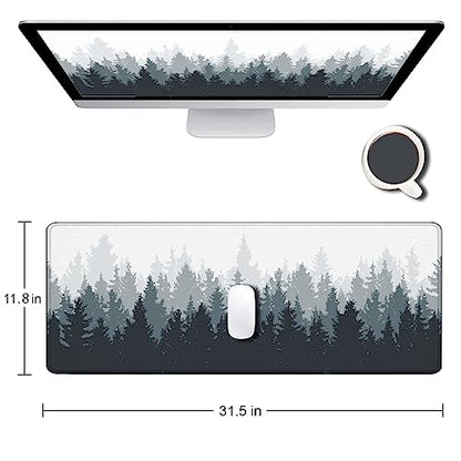 Gaming Mouse Pad Large, Keyboard Mouse Mat Desk Pad, Non-Slip Rubber Base with Stitched Edges Mousepad, 31.5X11.8 inch Misty Forest Tree - color: 13 Misty Forest