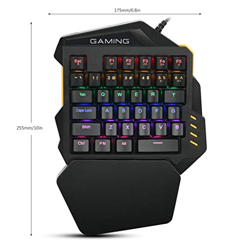 One-Handed Keyboard Single Handed Gaming Keypad with Ergonomic Wrist Rest Support RGB LED Backlit USB Wired Mechanical Feeling Mini Keypad for Game