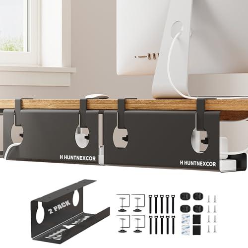Under Desk Cable Management Tray No Drill, 17" Cable Organizer with Clamp | Large Capacity Cable Storage,2 Install Ways(Black 2Set),Metal Cord Organizer for Desk,Power Strip Holder for Wire Management - size: 【Clip-on】17''-2 Piece Set