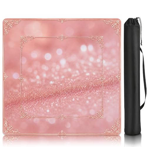Pink Sparkle Mahjong Mat for Table 31.5''x31.5'', Non-Slip Noise Reduction Mah Jongg Mats with Carrying Bag for American Mahjong, Poker, Board Games, Card Games & Dominoes - color: Pink Sparkle