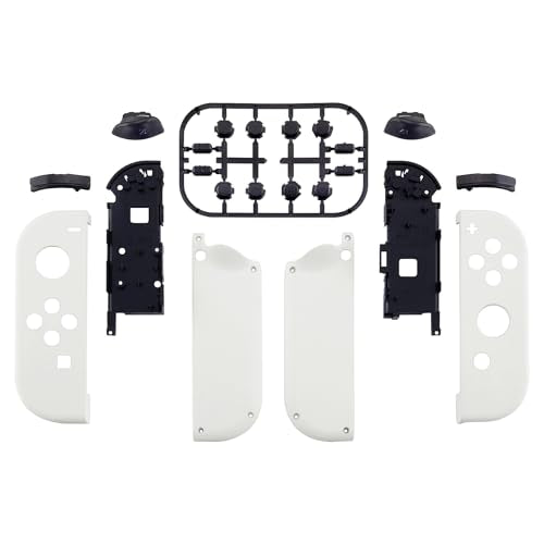 eXtremeRate DIY Replacement Shell Buttons for Switch & Switch OLED, White Custom Housing Case with Full Set Button for Joycon Handheld Controller - Controller NOT Included - color: White