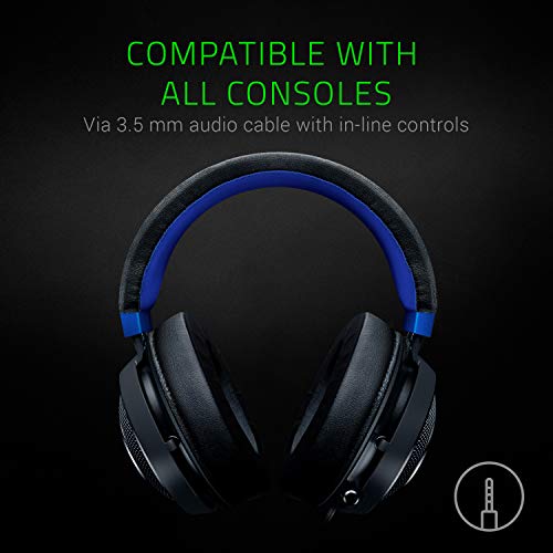 Razer Kraken Gaming Headset: Lightweight Aluminum Frame - Retractable Noise Isolating Microphone - for PC, PS4, PS5, Switch, Xbox One, Xbox Series X & S, Mobile - 3.5 mm Headphone Jack - Black/Blue - color: Black/Blue