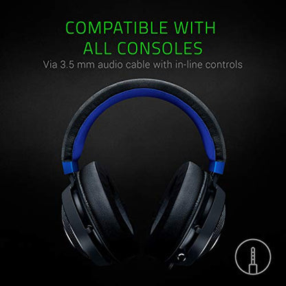 Razer Kraken Gaming Headset: Lightweight Aluminum Frame - Retractable Noise Isolating Microphone - for PC, PS4, PS5, Switch, Xbox One, Xbox Series X & S, Mobile - 3.5 mm Headphone Jack - Black/Blue - color: Black/Blue