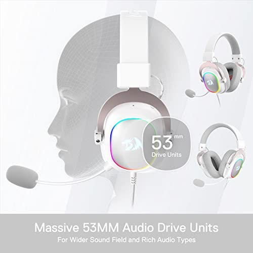 Redragon H510 Zeus-X RGB White Wired Gaming Headset - 7.1 Surround Sound - 53MM Audio Drivers in Memory Foam Ear Pads w/Reliable Fabric Cover- Multi Platforms Headphone - USB Powered for PC/PS4/NS - color: White H510 RGB