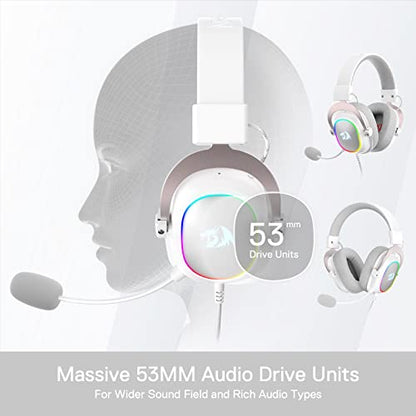 Redragon H510 Zeus-X RGB White Wired Gaming Headset - 7.1 Surround Sound - 53MM Audio Drivers in Memory Foam Ear Pads w/Reliable Fabric Cover- Multi Platforms Headphone - USB Powered for PC/PS4/NS - color: White H510 RGB