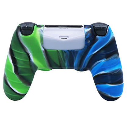 PS4 Controller DualShock4 Skin Grip Anti-Slip Silicone Cover Protector Case for Sony PS4/PS4 Slim/PS4 Pro Controller with 2 Thumb Grips (Black Blue Green Stripes) - color: Black Blue Green Stripes