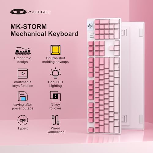 MageGee Mechanical Gaming Keyboard, Wired USB RGB Backlit Keyboard, 104-Key 100% Anti-Ghosting Mechanical Keyboard with Red Switches, Side-Printed Keycaps for Windows PC & Mac - color: Rose powder red switch