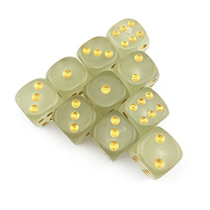SmartDealsPro 10-Pack D6 Six Sided Glow in the Dark Dice Die for DND, MTG, RPG, Tenzi, Farkle, Yahtzee, Bunco, Teaching Math, Table Board Game (16mm Golden dots（10pcs）) - size: 16mm golden dots（10pcs）