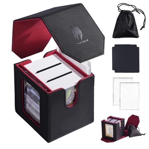 Commander Dual Display Deck Box — Patented Design Holds 130 Double-Sleeved/100 Triple-Sleeved Cards, Includes 2 Thick Card Bricks & 2 Dividers, Multi-Function Storage Cas（Dragon Black Red） - color: Black/Red Dragon