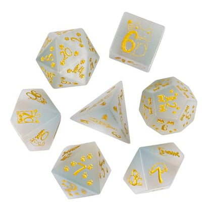 UDIXI Gemstone Dice Set White Cat's Eye Stone DND Dice for Tabletop Games | Natural Stone, Premium Gift Box, DM Gift, for Dungeons and Dragons Role Playing Games - color: White Cat's Eye（cat）