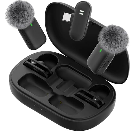 Wireless Lavalier Microphone, Clip-On Lapel Mic for iPhone Android with Noise Cancelling, Professional Mini Microphone for Recording, Podcast, Streaming, YouTube, Vlog, Portable & Easy to Use
