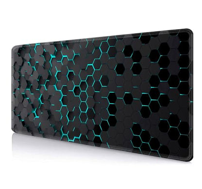 IMAYONDIA Black Blue Honeycomb Modern Gaming Large Mouse Pad XL(35.4x15.7 in), Geometric Shapes Cool Extra Large Mousepad, Computer Pad, Non Slip Rubber Desk Pad Mat - color: Black Honeycomb