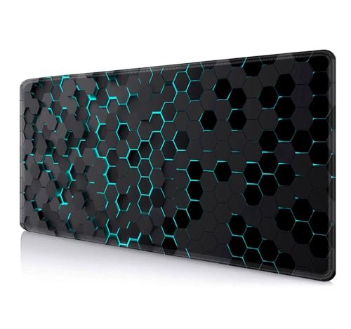 IMAYONDIA Black Blue Honeycomb Modern Gaming Large Mouse Pad XL(35.4x15.7 in), Geometric Shapes Cool Extra Large Mousepad, Computer Pad, Non Slip Rubber Desk Pad Mat - color: Black Honeycomb