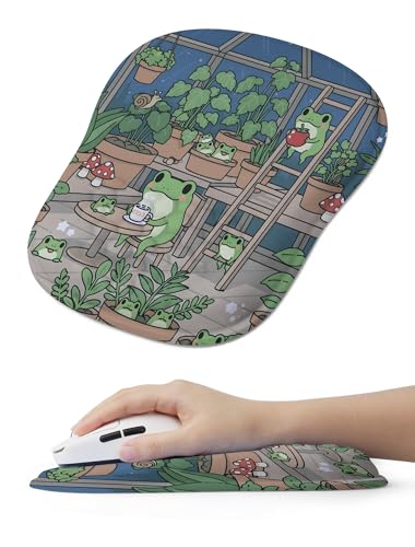 Kawaii Frog Ergonomic Mouse Pad for Carpal Tunnel Pain Relief, 65% Usable Mouse Area in Compact Size, Memory Foam Concave Wrist Rest for Office, PC, Gaming - color: 02 Kawaii Frog