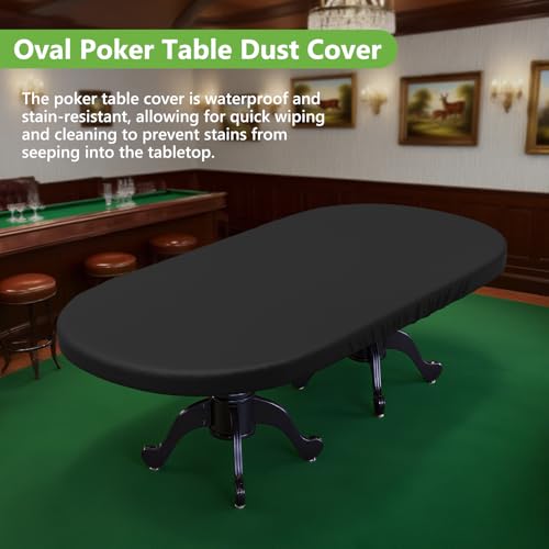 COSHNIBI Oval Poker Table Dust Cover ,420D Waterproof Game Table Cover with Drawstring,96" L x 44" W Black - size: Fits for 96 in 10 Player Poker Table