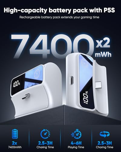 FASTSNAIL LED Display 7400mAh Battery Pack for PS5 DualSense Controller - color: white, size: 2 Pack