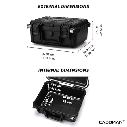 CASOMAN Water-proof and Dust-proof Protective Sturdy Plastic Storage Case with Cush-Proof Sponge and Customizable Foam, IP67 Water Proof Grade, 13.4" X 11.6" X 6" - size: 13.4" X 11.6" X 6"