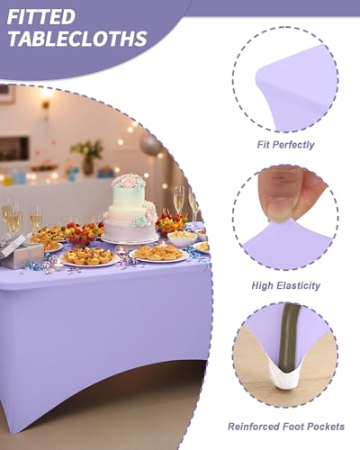 Fixwal Lavender Stretch Table Cloth Rectangle 2 Pack 6Ft, Spandex Fitted Table Covers Washable for Party, Trade Show, Banquet, Wedding, Buffet - color: Lavender, size: 6 Ft