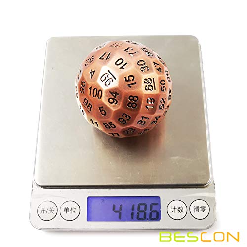 Bescon Solid Metal 100 Sided Dice, Game Dice D100, Giant Polyhedral Metal 100 Sides Dice 50MM in Diameter (1.97in), Ancient Copper - color: Solid Metal Ancient Copper D100