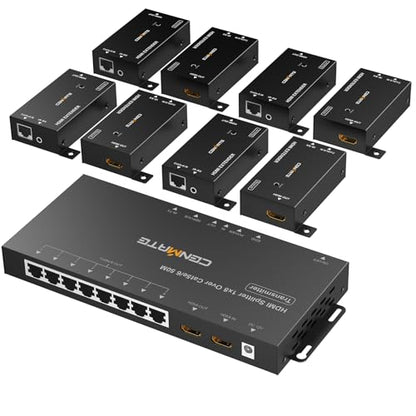 CENMATE 1x8 HDMI Extender Splitter, Up to 165FT Over CAT5e/6/7, 8 Channel Transmission with 1 HDMI Loop Out, Supports IR, 3D, HDCP, EDID, POC - size: 1x8