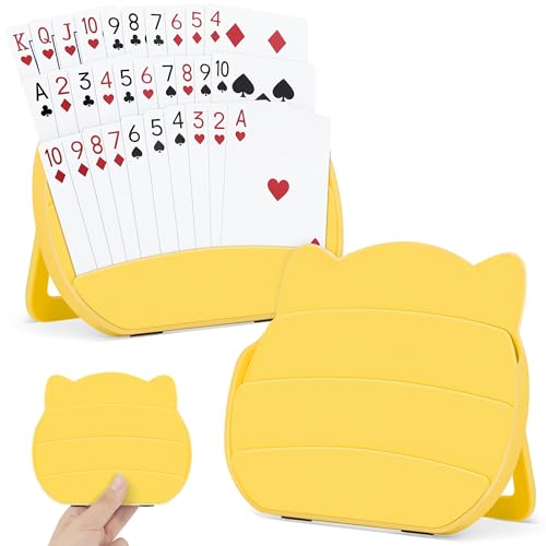 Card Holders for Playing Cards, 2 Pack Playing Card Holder for Kids Adults and Seniors, Hands Free Card Game Holder for Arthritis Little Hands,Poker Parties Travel Family Game Nights (Yellow) - color: Yellow