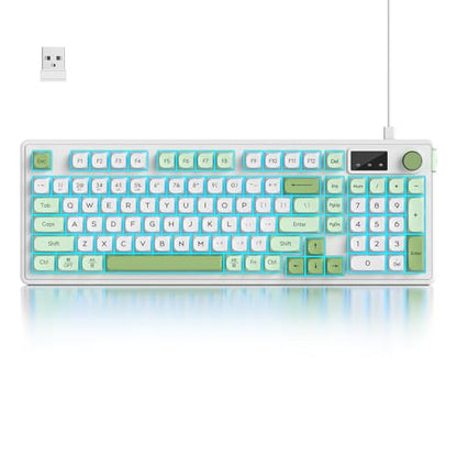 Fogruaden 96% Green Quiet Silent Wireless Gaming Keyboard with Number Pad & Knob, Mechanical Feel, Spill-Resistant, Multimedia Keys, Wired/BT/2.4G, USB Rechargeable Membrane Keyboard for Win/Mac - color: WhiteGreen